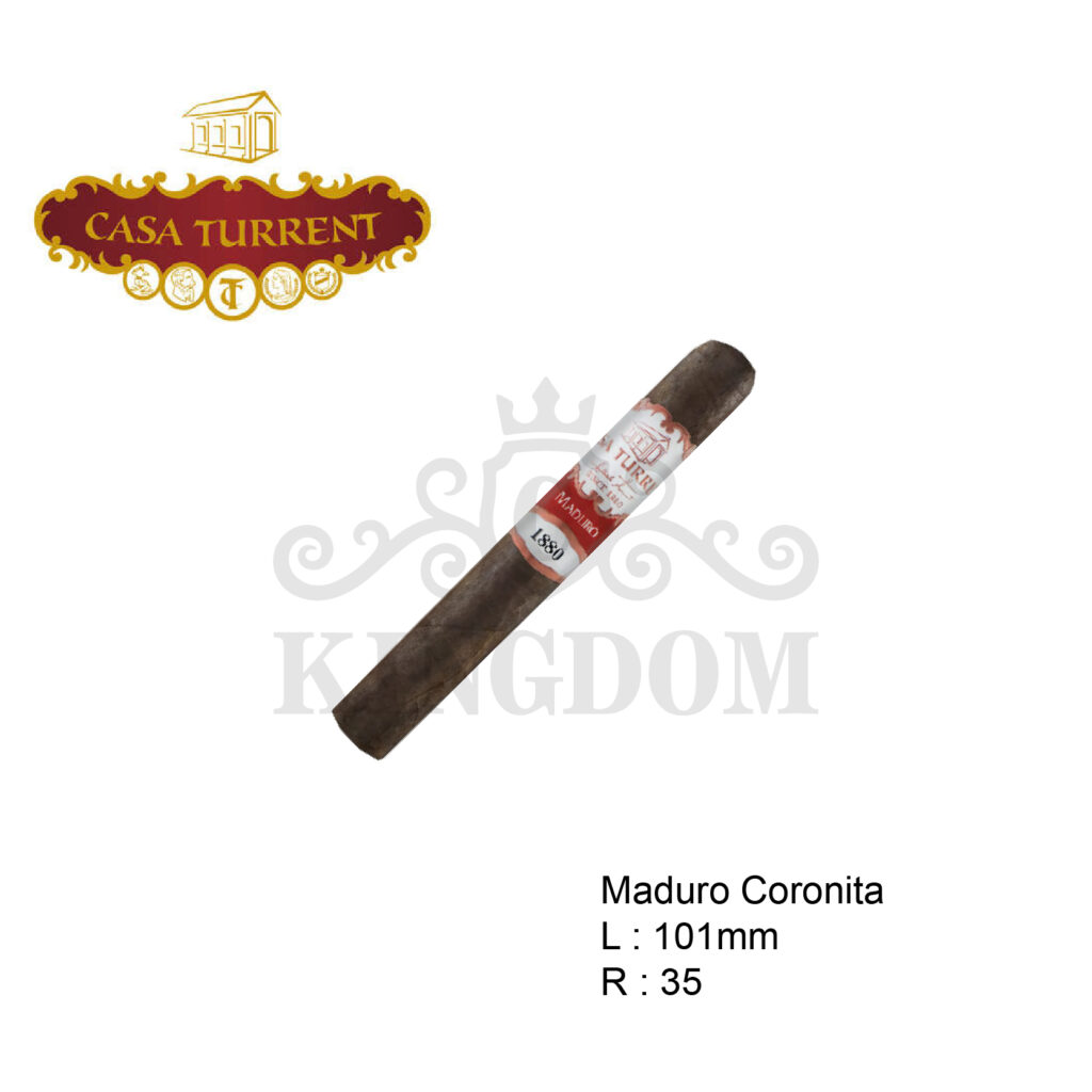 The 1880 Maduro has a complex body and burns evenly as the smoke progresses, undoubtedly it is a cigar for connoisseurs. This full bodied cigar has a gradual tone of cinnamon, cloves and pepper, followed by notes of leather, damp earth, honey and roasted coffee.